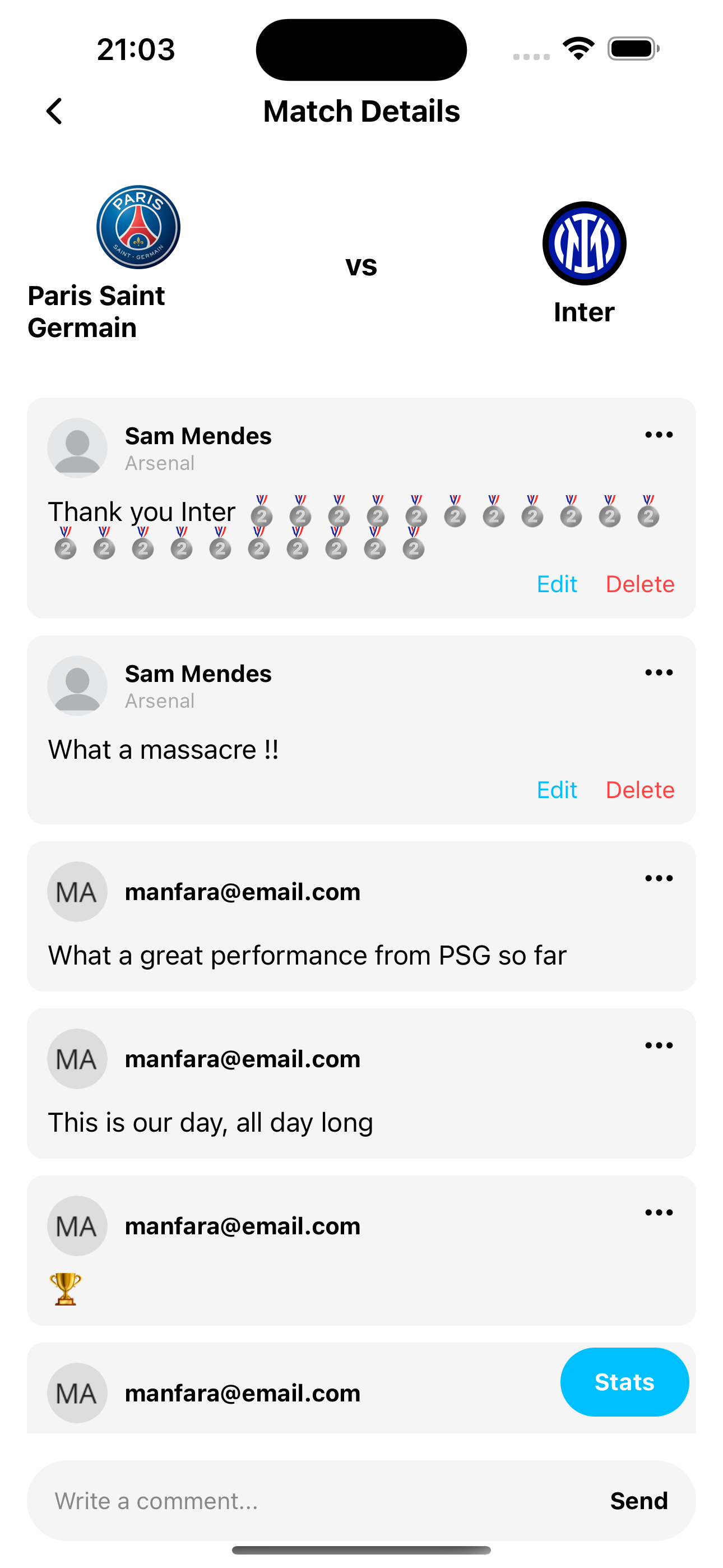 PlayTalk match details with live commentary