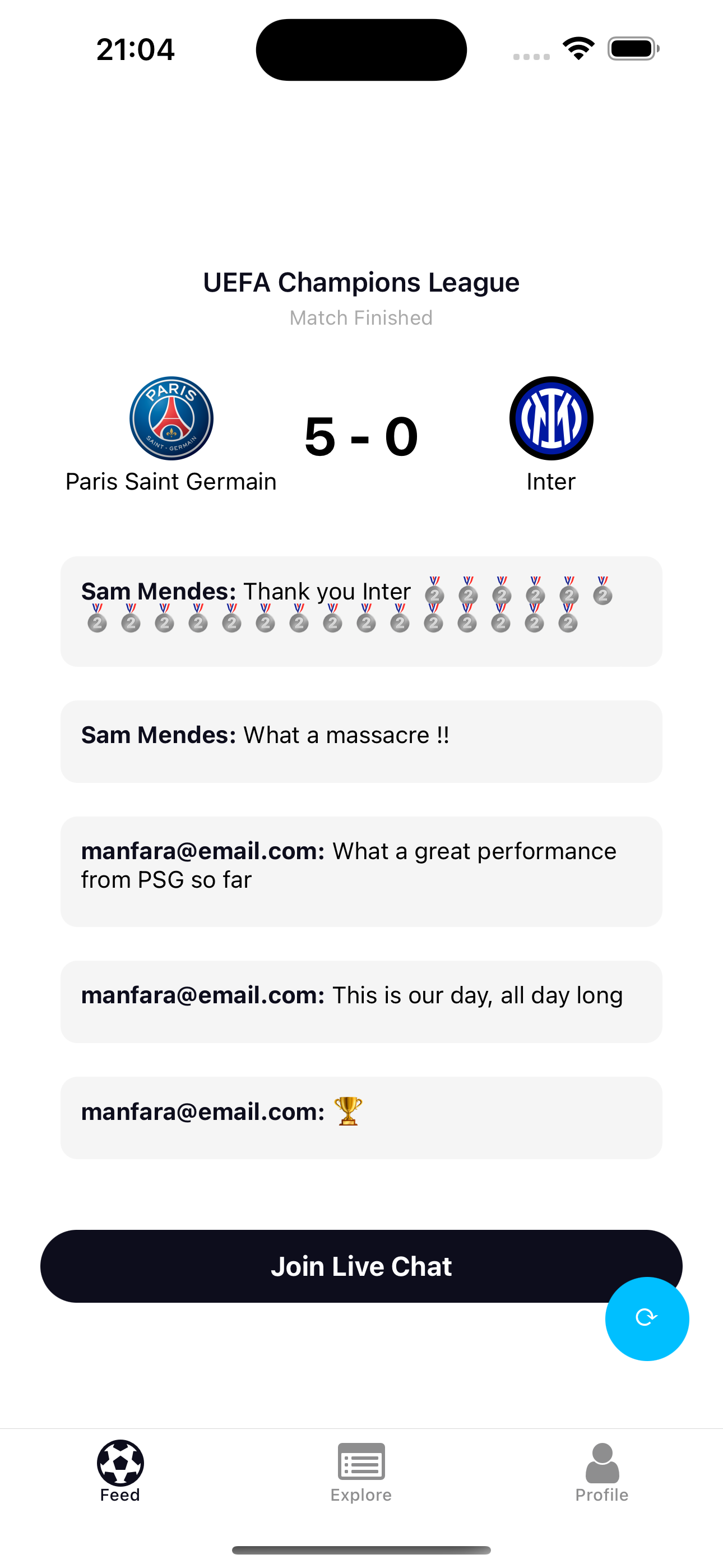 PlayTalk live commentary feed
